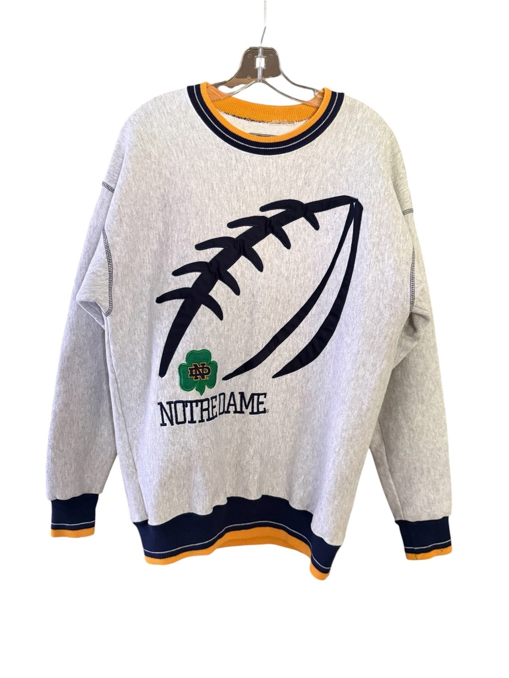 Vintage 90s Notre Dame Football Sweatshirt Gray L Made USA Embroidered Made USA